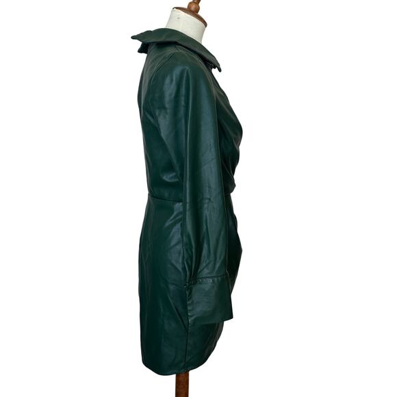 One33 Social Green Faux Leather Mini Shirt Dress SIze 2 Faux Wrap Designer $275 - Picture 8 of 11